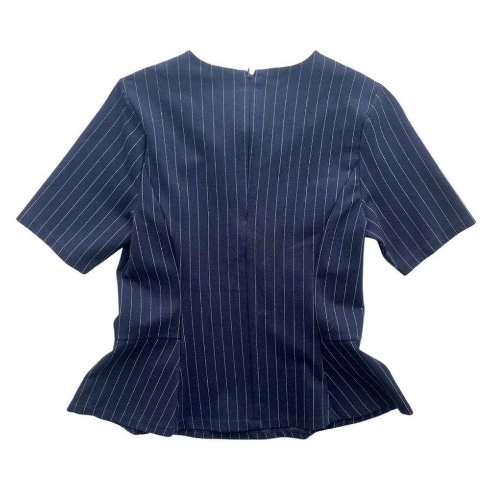 Navy Pinstripe Peplum Blouse - Picture 5 of 11
